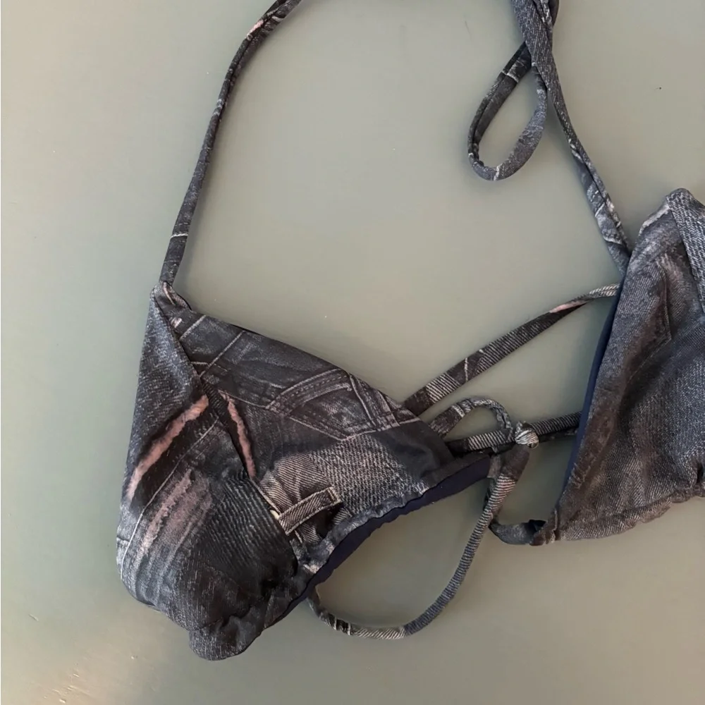 Frankie's Bikinis Blue Jean Triangle Bikini Top